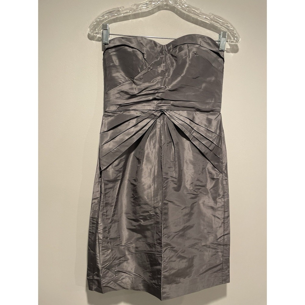 Womens Banana Republic Silver Silk Taffeta Strapless Dress Size 0 Xsmall NEW